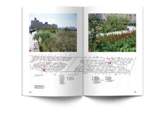 Doppia pagina del libro High Line di NewYork, dettaglio su fiume e flora